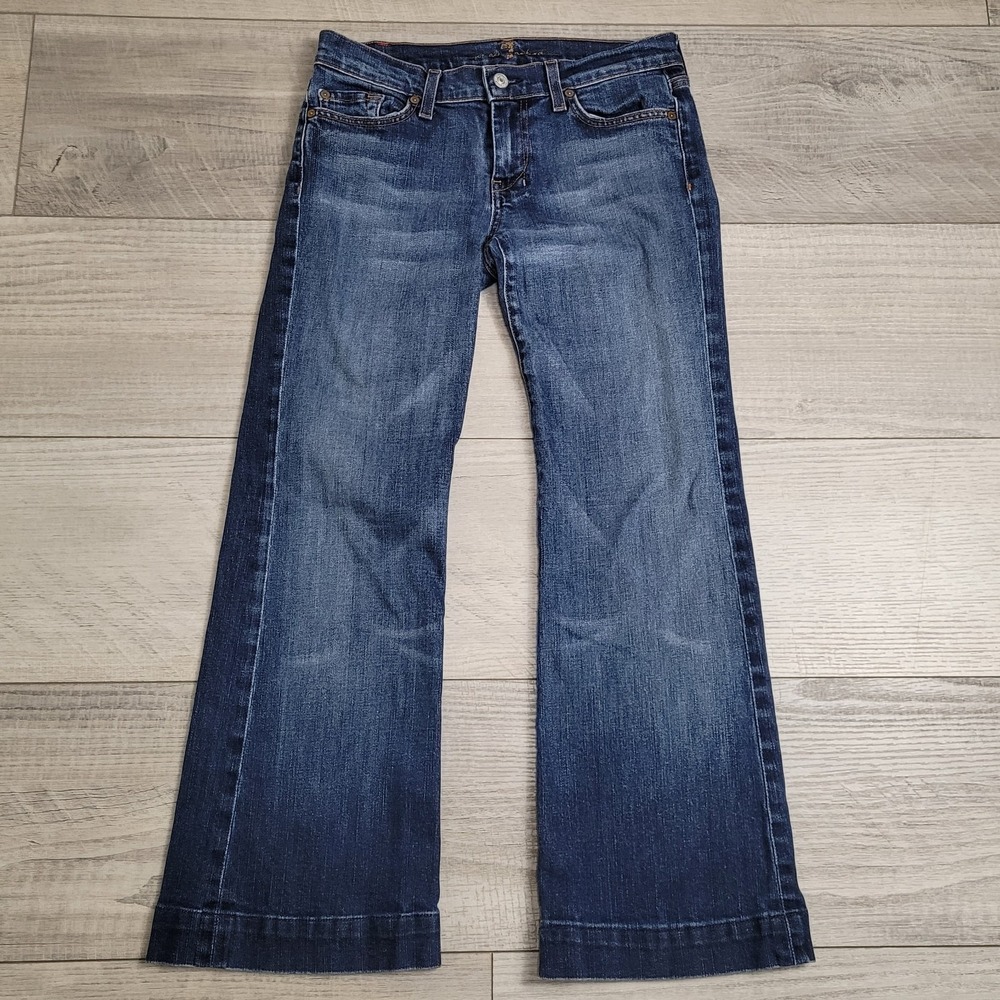 ๐7 For All Mankind Jeans Womens 29 Indigo Wash Fading DOJO Flareโ Bootcut USA - Picture 3 of 16
